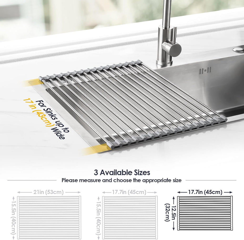 Tomorotec 17.7" x 12.5" Roll Up Dish Drying Rack Over Sink Drying Rack Sink Cover Kitchen Sink