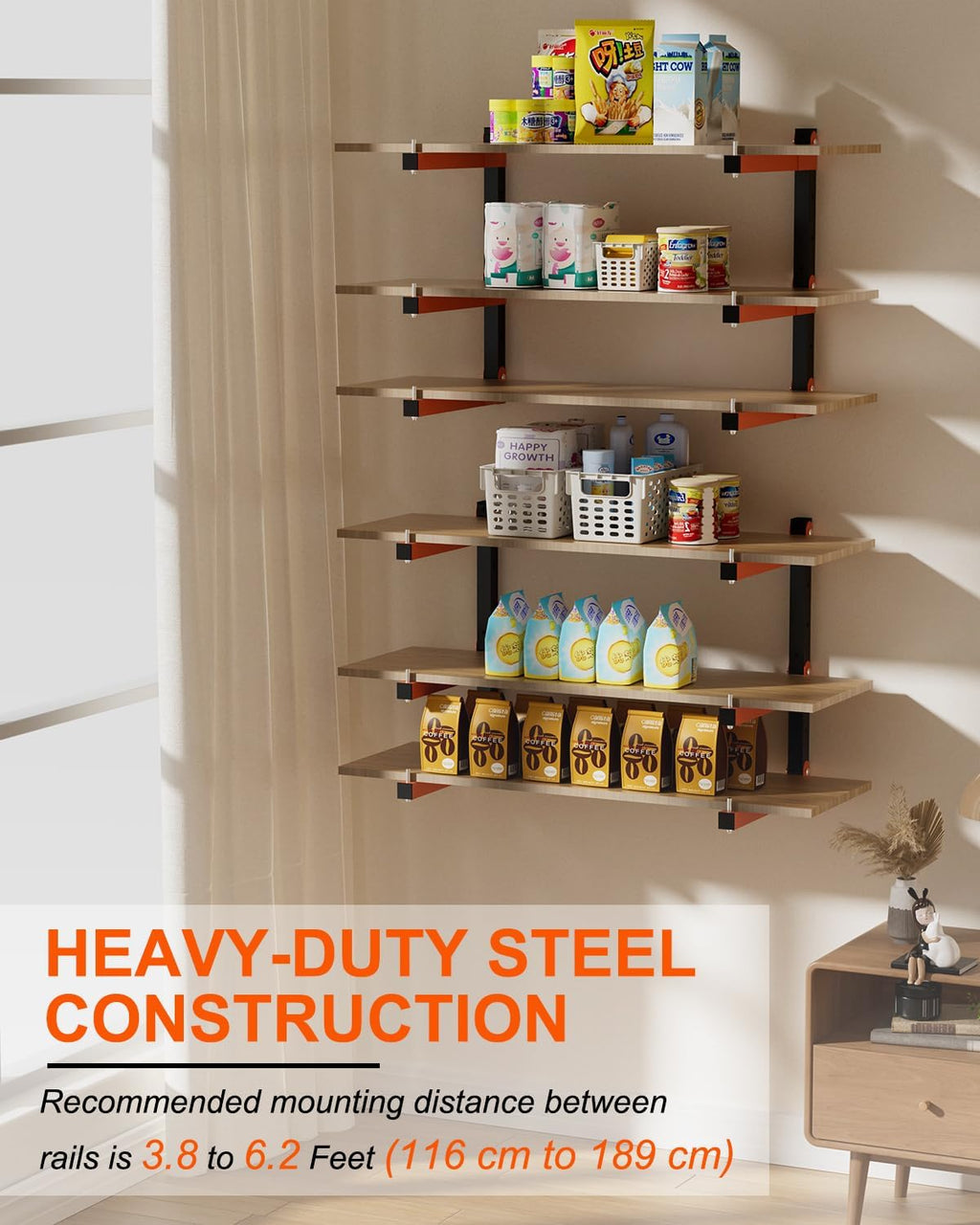 Lumber Storage Rack Wall-Mounted Lumber Racks Heavy Duty Wood Storage Rack with 9-Level Holds Up