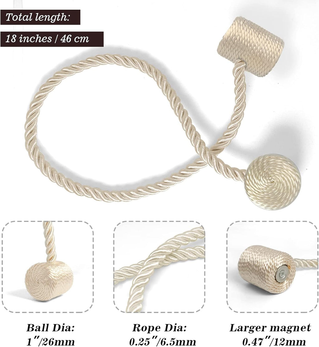 Hion Magnetic Curtain Tiebacks Beige 4 Pack, Curtain Tiebacks Buckles Holdbacks Holders Hooks Clip