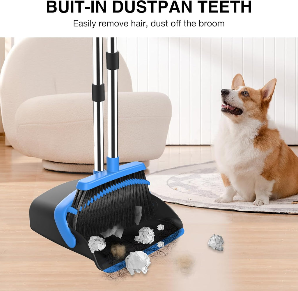 NACENA Broom and Dustpan Set, 52-in Long Adjustable Handle Broom Dustpan Combo with Dustpan Teeth