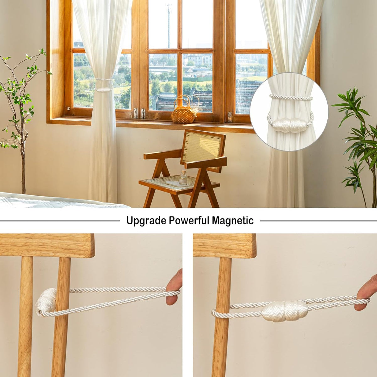 Magnetic Curtain Tiebacks Rope Tie Backs 2 Pack Curtains Holders for Drapes Decorative Window