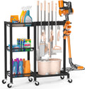 Cleaning Supplies Organizer with Broom Holder Load 350 LBS Cleaning Cart with Wheels Broom Closet