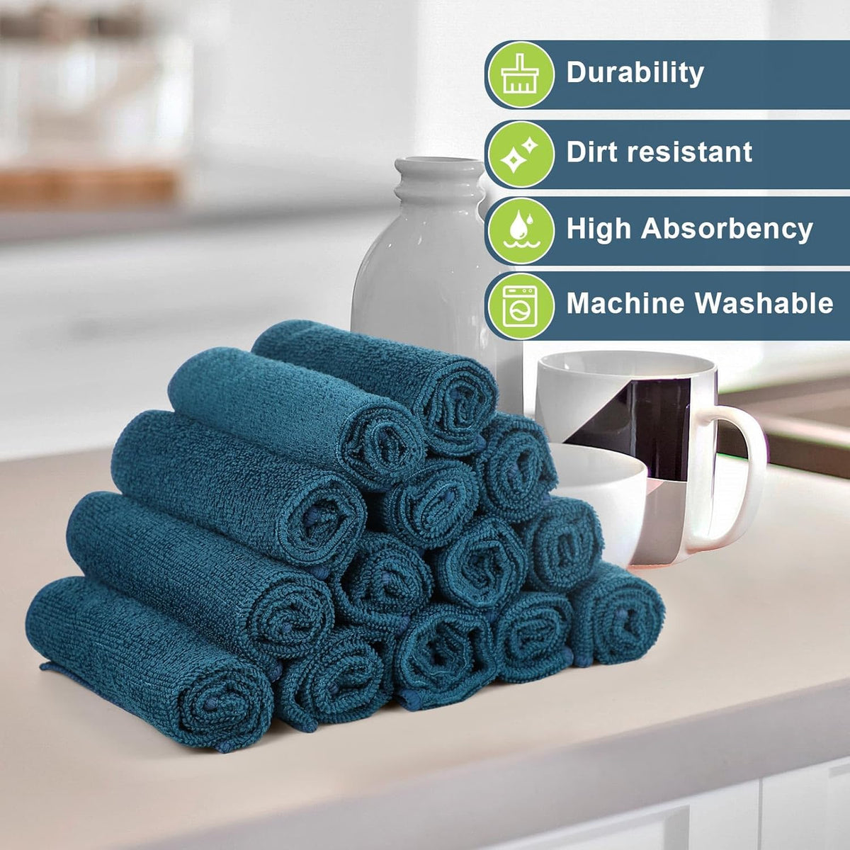 Tenare 100 Count12'' x 12'' Microfiber Cleaning Cloths Reusable Cleaning Rags Bulk Microfiber