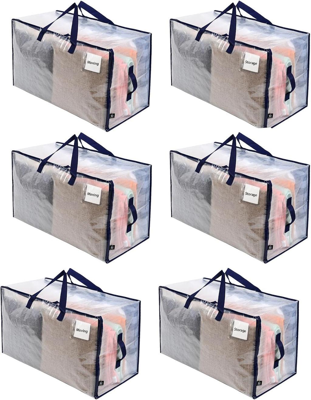 VENO 6 Pack Moving and Storage Bags, Heavy Duty, Alternative to Moving Boxes, Large Packing Totes