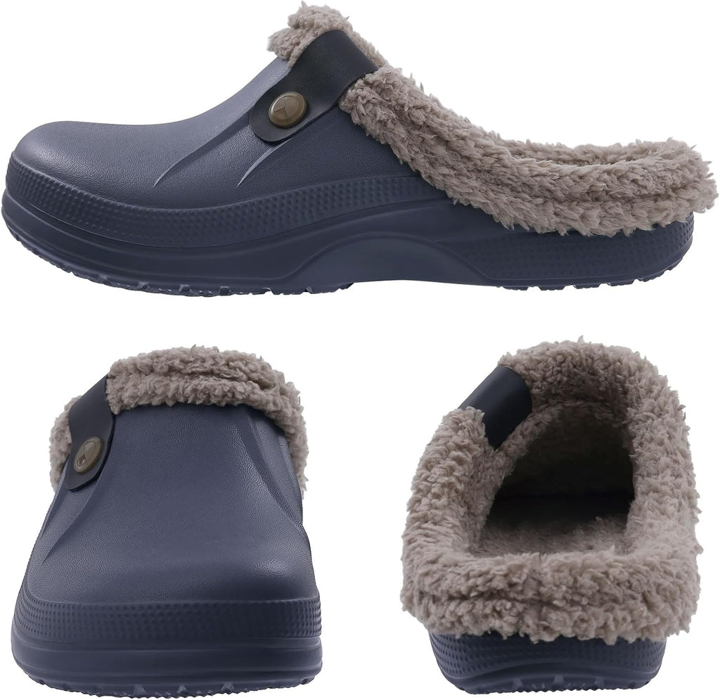 Beslip Classic Fur Lined Clogs Waterproof Winter Fuzzy Slippers for Women Men Indoor and Outdoor