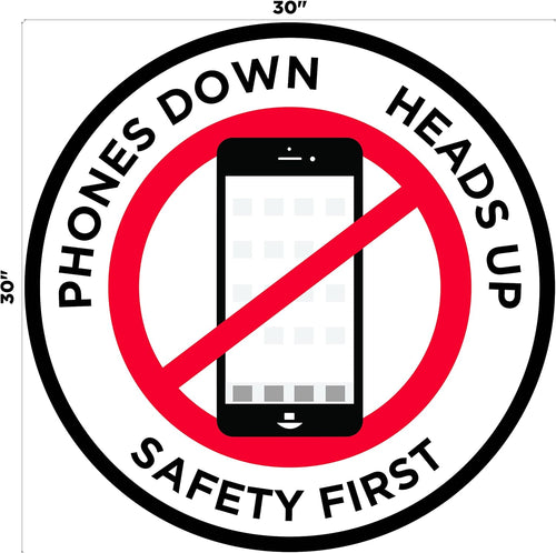 "Phones Down Heads Up" Safety Sign - Laminated Adhesive Floor Signs by Graphical Warehouse (30)
