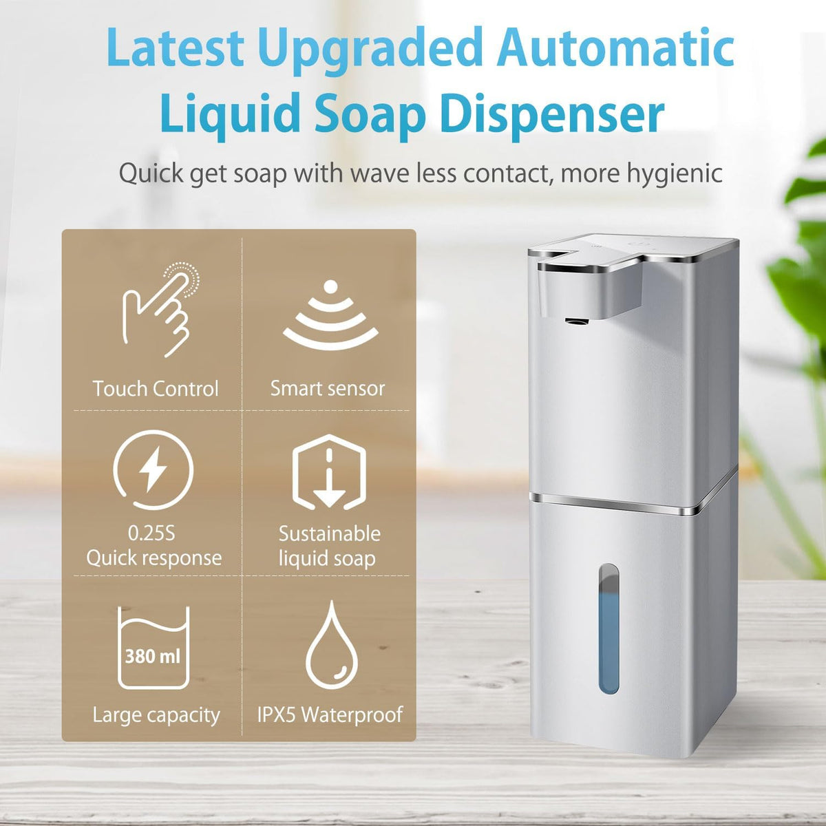 Automatic Liquid Soap Dispenser Touchless Soap Dispenser 380ml/12.8oz Rechargeable, Wall Mounted,4