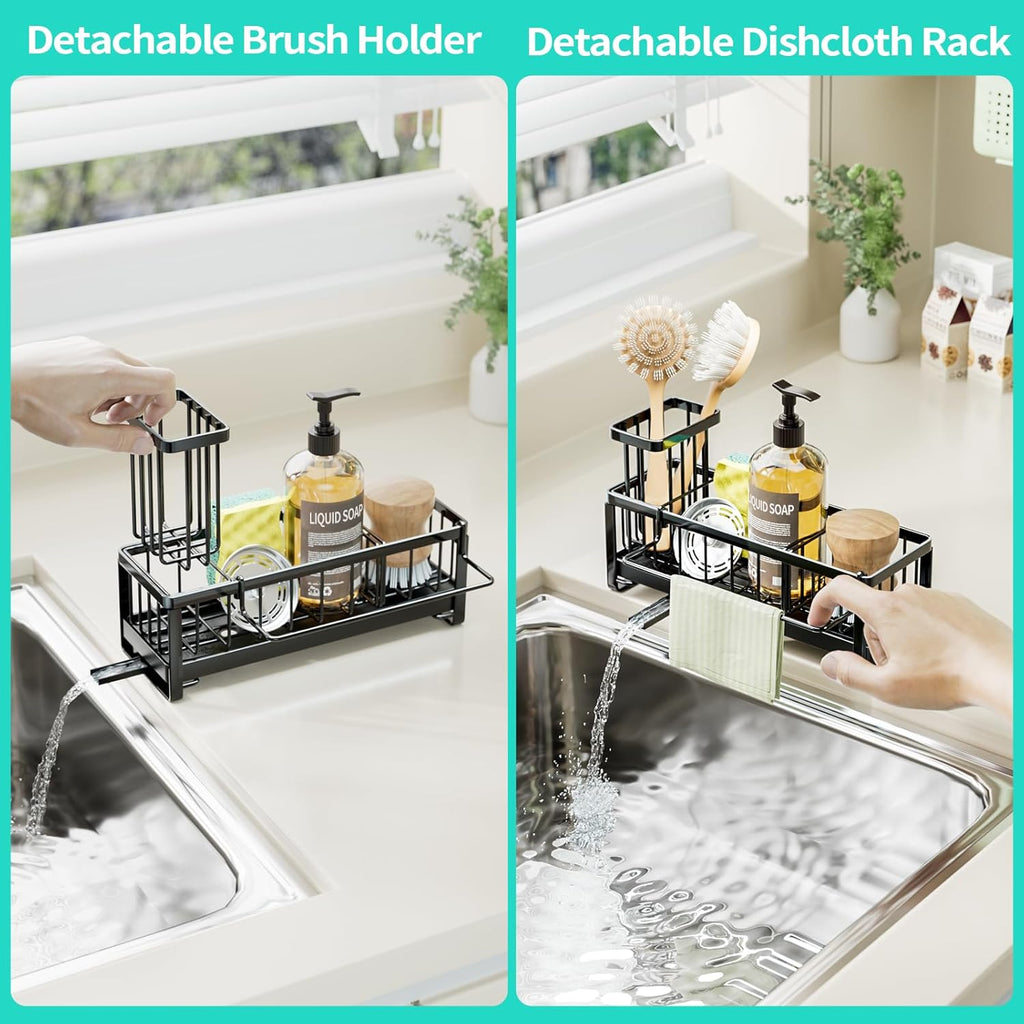 HapiRm Sponge Holder for Kitchen Sink - Self-draining Sink Caddy with Brush and Dishcloth Holders