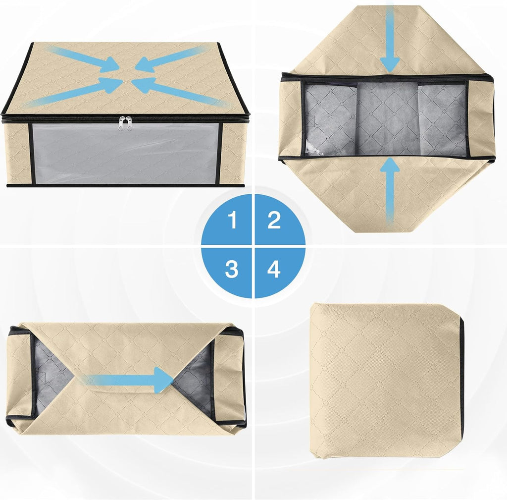 HomeHacks Storage 4-Pack Clothes Organizer Storage Bags Foldable Storage Box with Large Clear