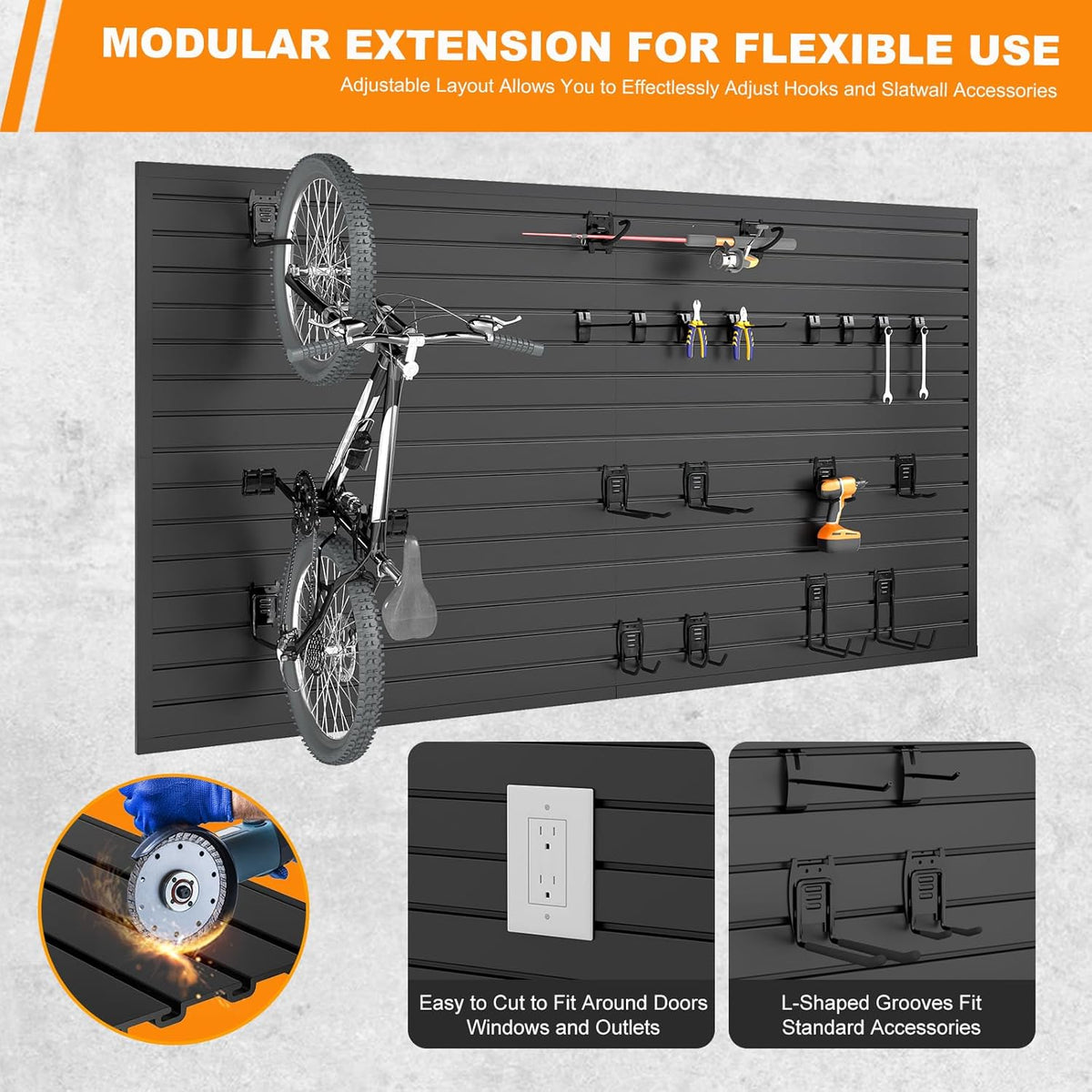 DoCred Slatwall Paneling Organizer, 4x7.5 FT PVC Garage Slat Wall Storage Systems, Heavy Duty