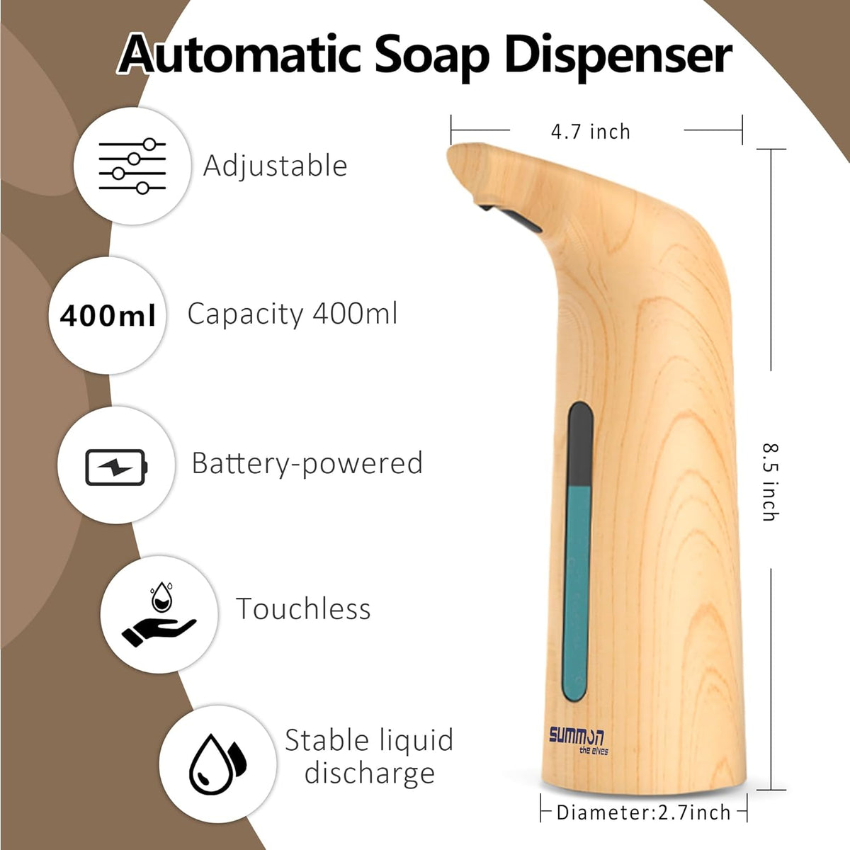 Automatic Liquid Soap Dispenser Touchless,400ML Hand & Dish Countertop Electric Dispenser with
