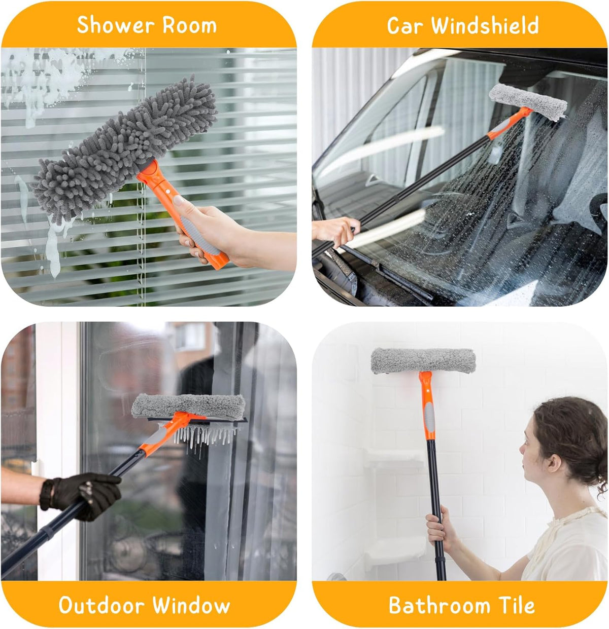Window Cleaner Tool for Home, 59.5'' Squeegee Kit for Car Windshield, Shower Door, Mirror Cleaning
