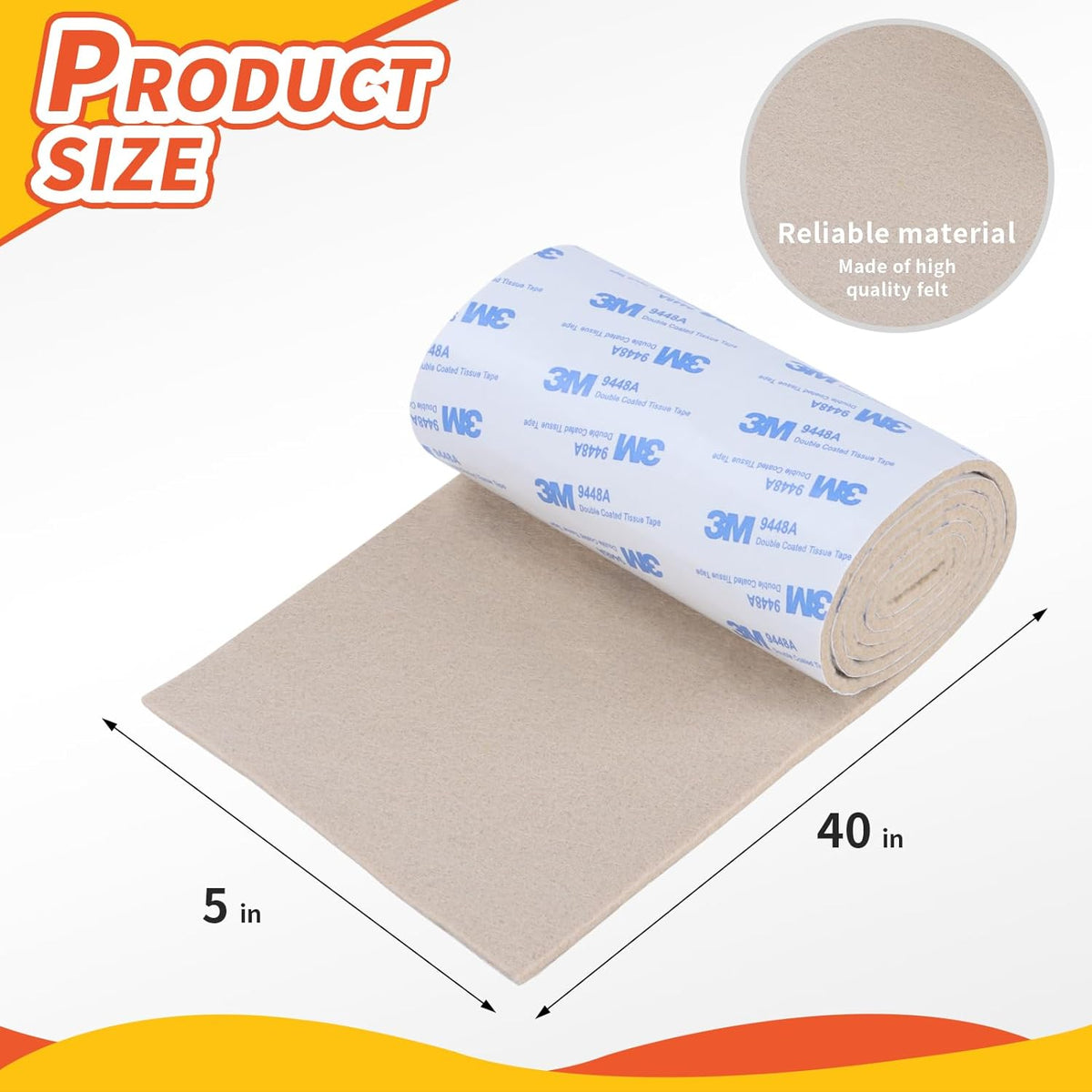 Felt Furniture Pads, Non Slip Self Adhesive Cuttable Felt Tape White Heavy Duty Felts Strip Roll