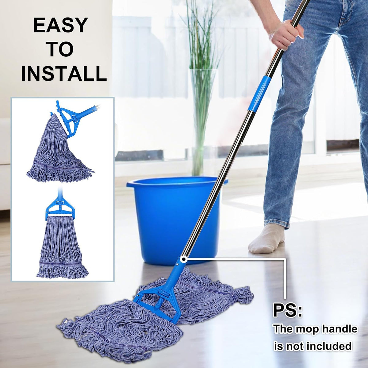 JERIA 16 Pack Heavy Duty Mop Head Replacements,String Mop Head for Commercial,Used for Home,Office