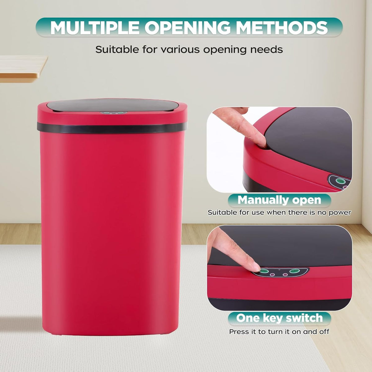 Automatic Motion Sensor Bathroom Trash Can with Lid, 13 Gallon Touchless Trash Bin, Smart Dog Proof