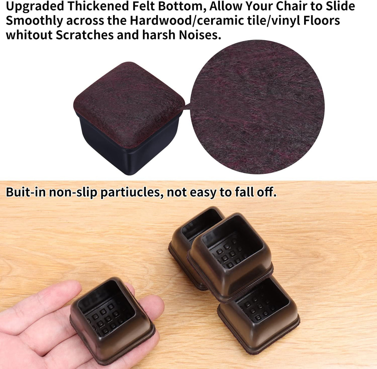 Ezprotekt 24 Pcs Extra Small Square Chair Leg Floor Protectors, Silicone Felt Furniture Pads