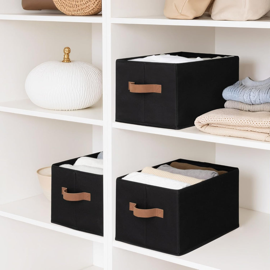 StorageWorks Storage Baskets for Shelves, Foldable Fabric Closet Storage Bins with Handles, Clothes