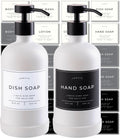 16oz Glass Soap Dispenser with Stainless Steel Pump, 21 Waterproof Labels, Non-Slip Protective