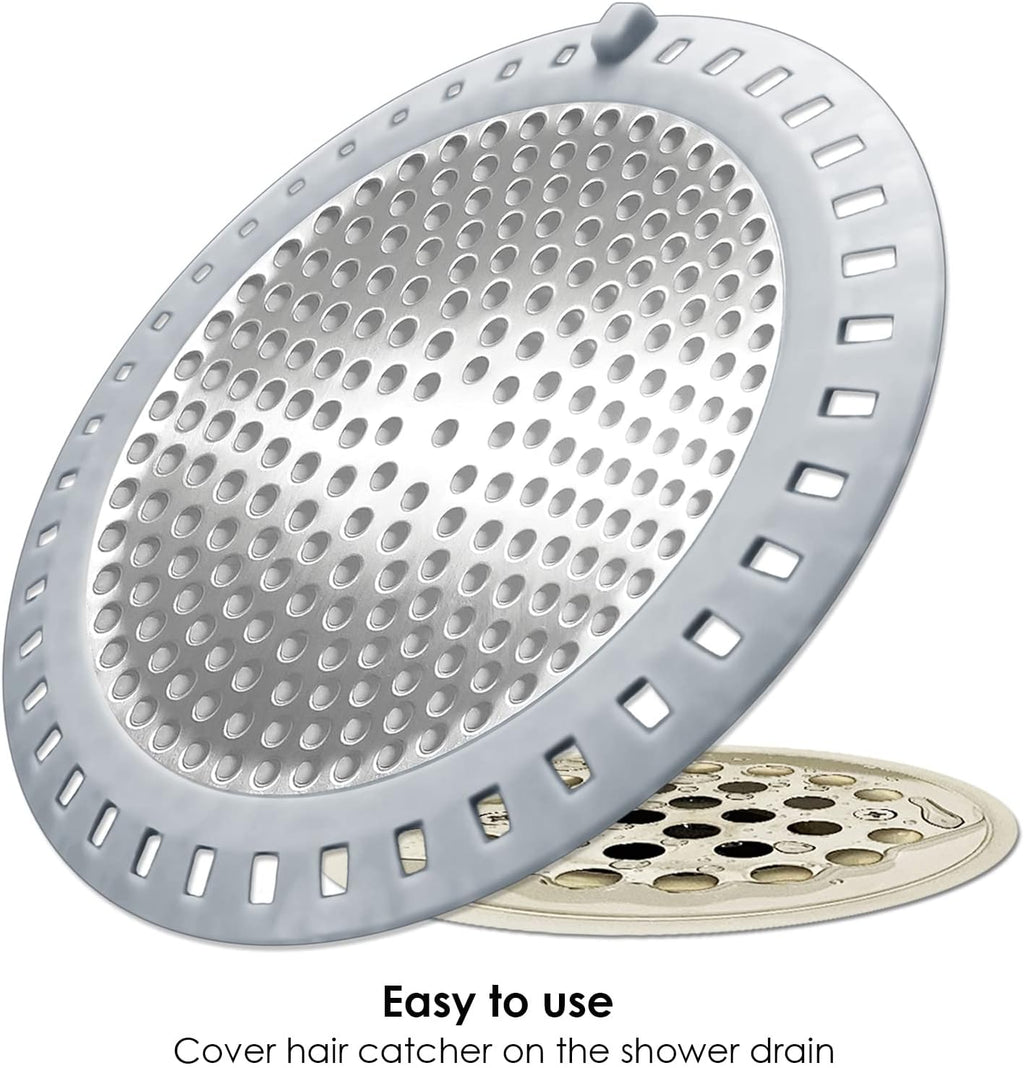 2PCS Shower Drain Hair Catcher, Shower Drain Strainer, Stainless Steel with Silicone Edging, 4.75