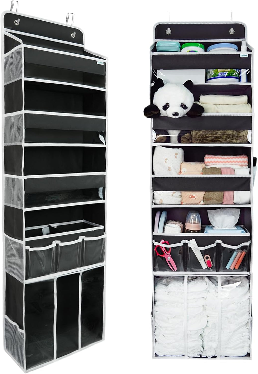 Door Hanging Storage Organizer,with 3 Bins 1 Movable Baby Diaper Caddy,1 Large capacity diaper