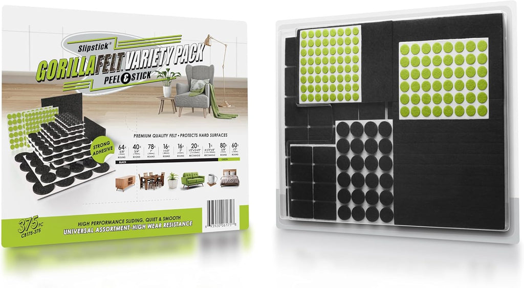 Slipstick Gorilla Felt Furniture Pads (375 Piece Variety Pack) Premium Furniture Pads & Chair Leg