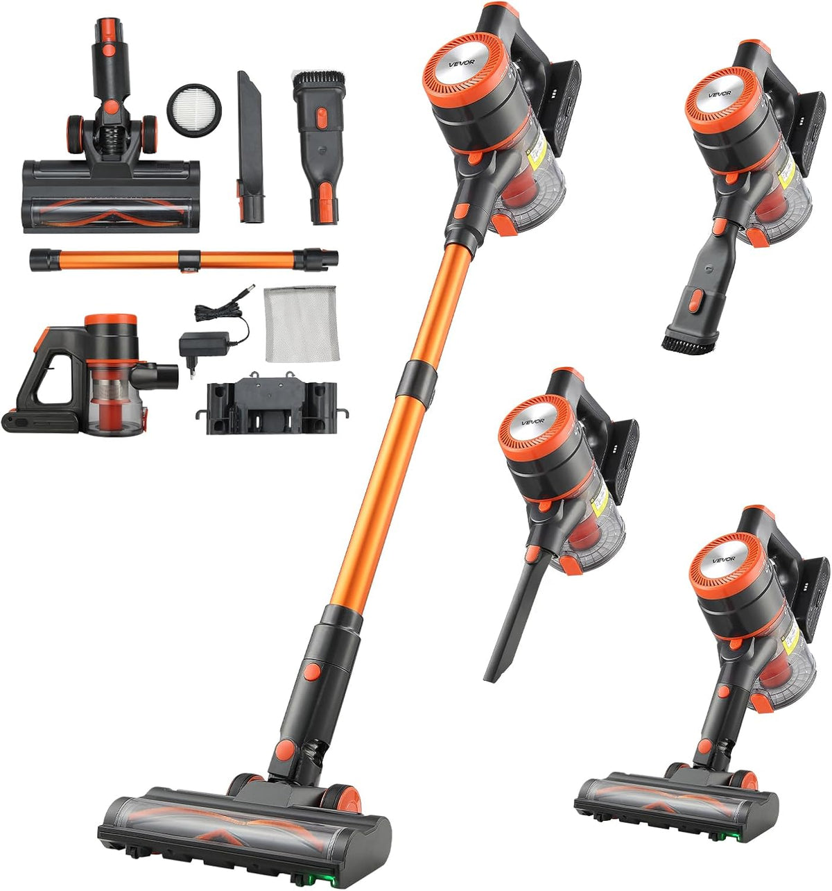 VEVOR Cordless Vacuum Cleaner, 40KPA Max Suction, Rechargeable Anti-Tangle Stick Vacuum with LED