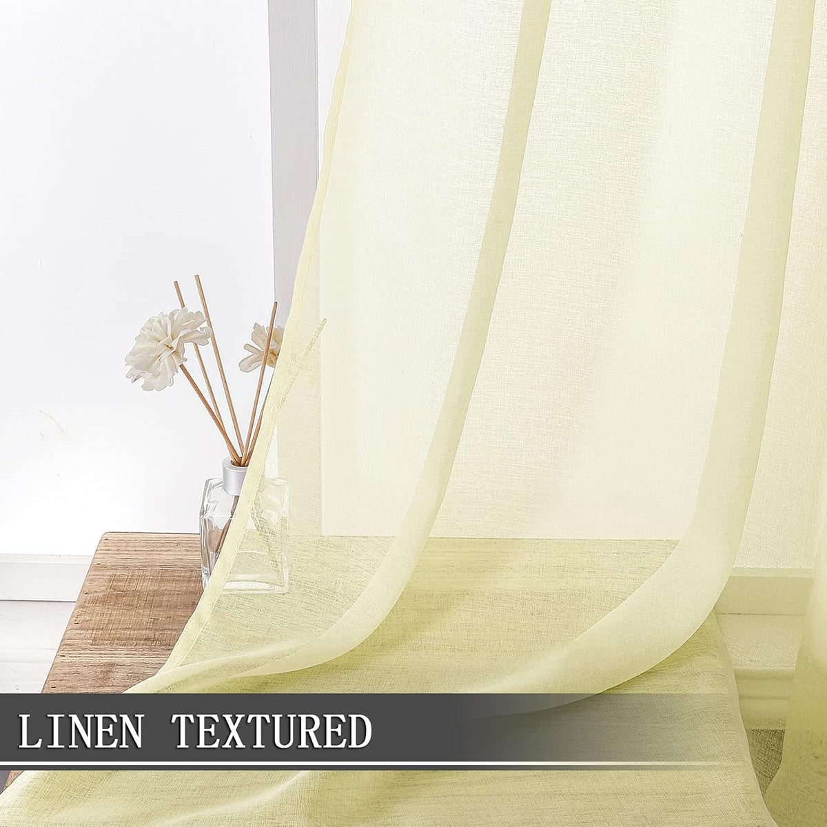 Tollpiz Sheer Curtains Linen Textured Living Room Curtain Sheers Light Filtering Rod Pocket Voile