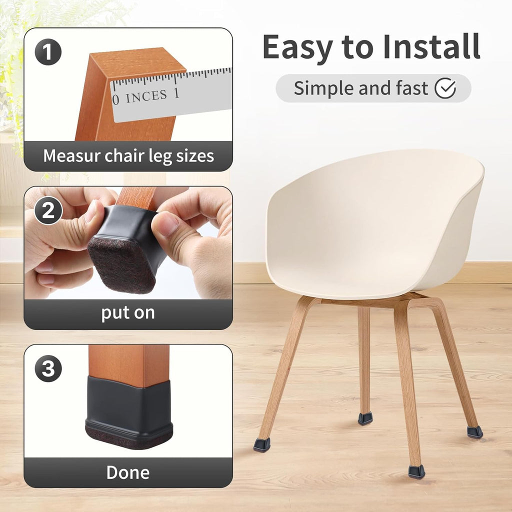 Ezprotekt 8 Pcs Rectangle Black Felt Chair Leg Floor Protectors for Hardwood Floors, Rectangle