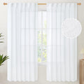 YoungsTex 72 Inch Length White Linen Curtains for Living Room 2 Panels, Rod Pocket Back Tab Semi