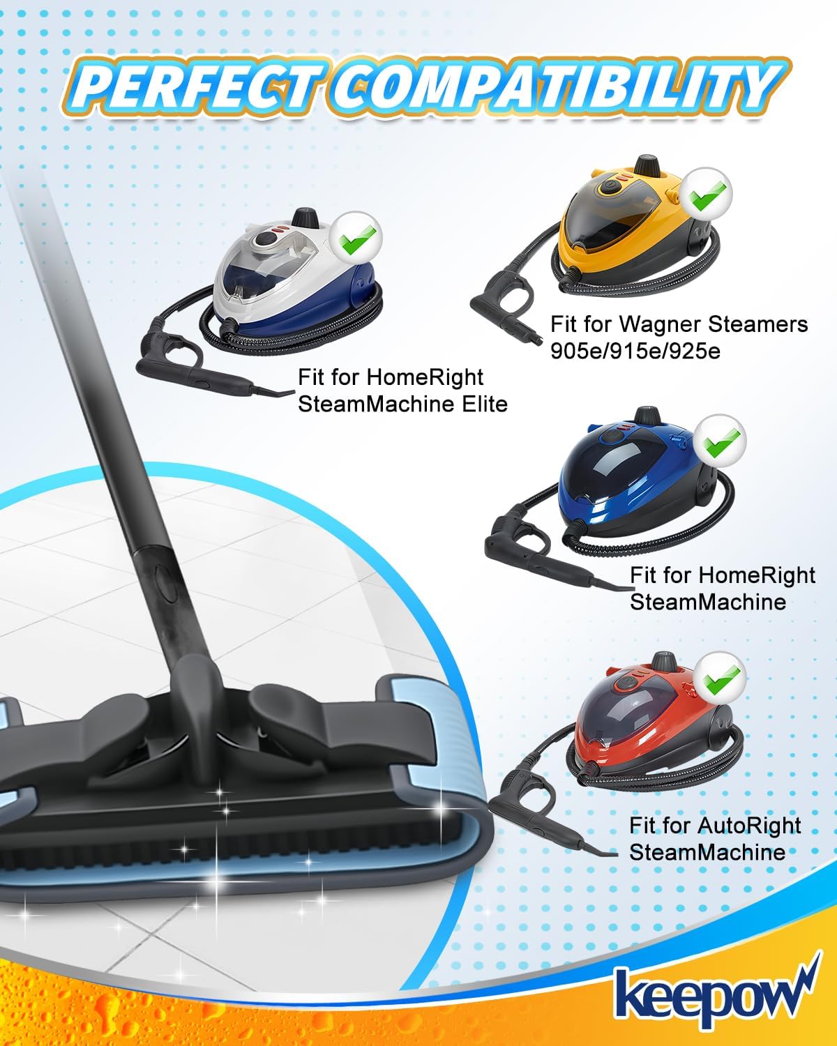 KEEPOW Reusable Microfiber Mop Pads Compatible with Wagner 905e, 915e and 925e Steamers, Reusable