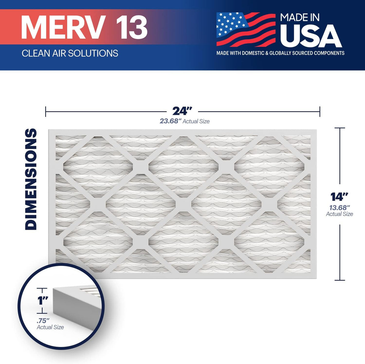 BNX TruFilter 14x24x1 Air Filter MERV 13 (12-Pack) - MADE IN USA - Electrostatic Pleated Air