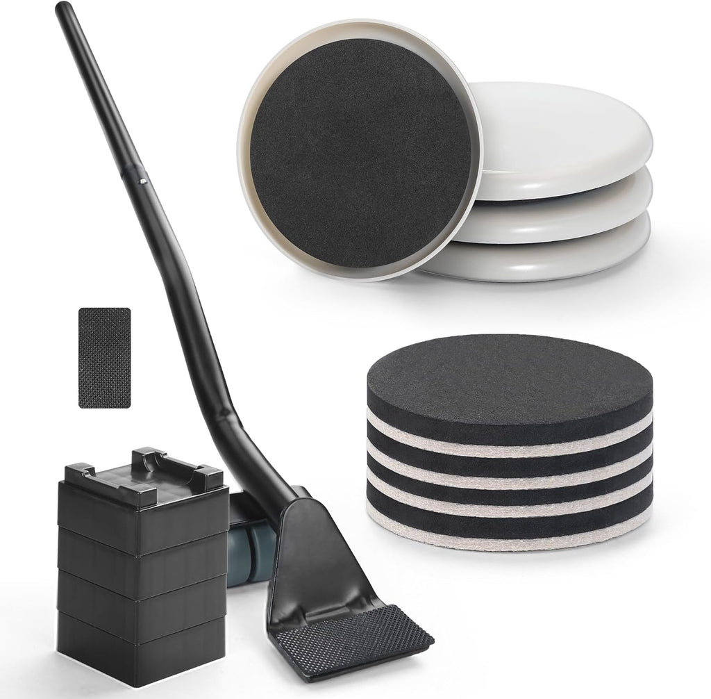 Furniture Lifter Tool + 8-Pack of 3.5" Sliders, Save 80% Effort, Safely and Easily, The Lift and