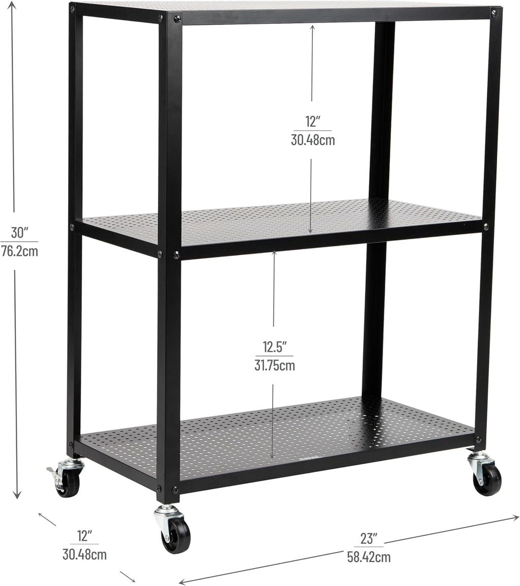 Mind Reader Rolling Cart, Rolling Cart, Microwave Stand, 3-Tier, Coffee Cart, Office, Metal, 23" L