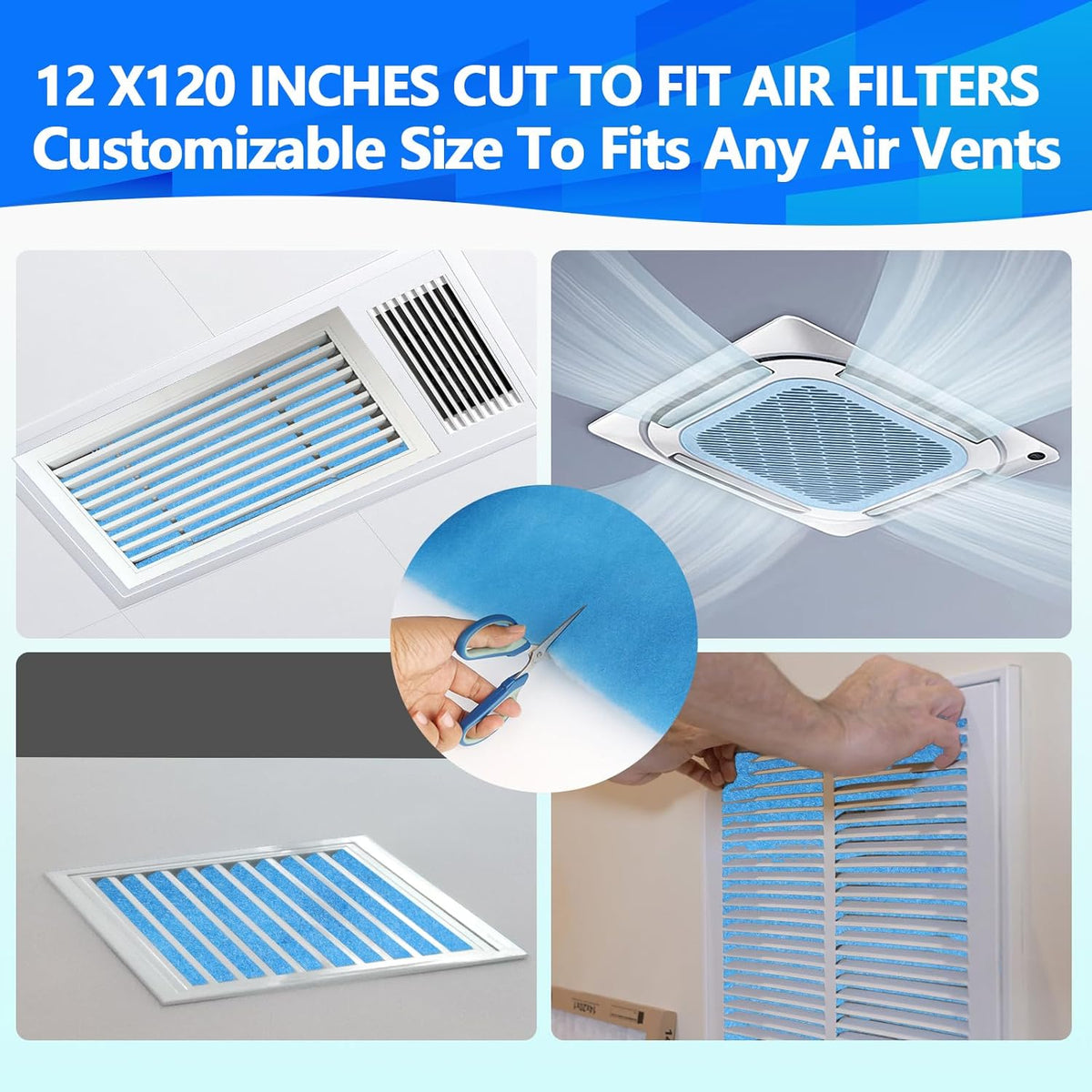 12" x120" Air Vent Filters, Cut to Fit Air Filter (50+ Filters), MERV 8 Triple Vent Filter for Home