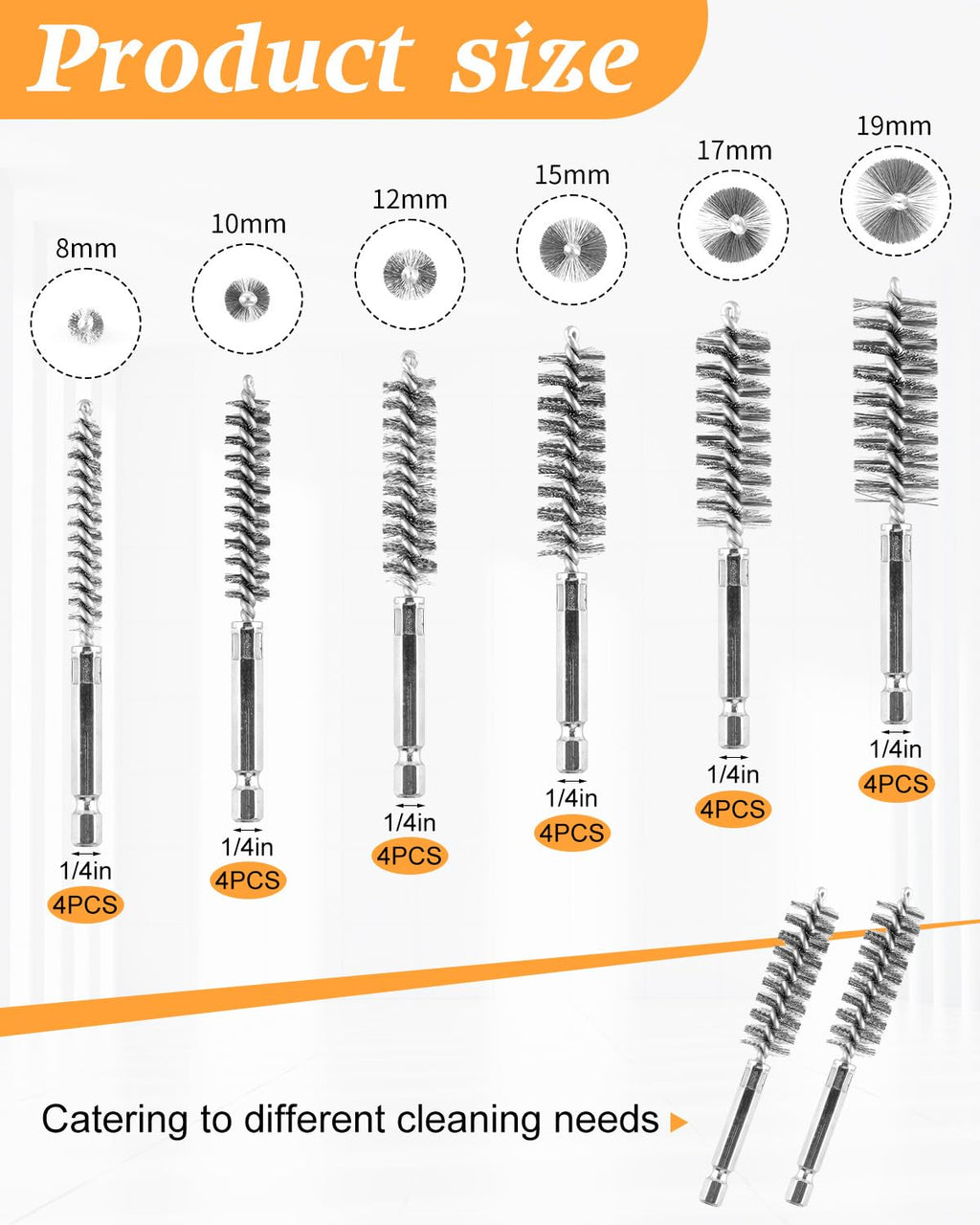 24 pcs Bore Brush for Drill, Stainless Steel Wire Cleaning Brush Set, Abrasive Wire Bore Brushes