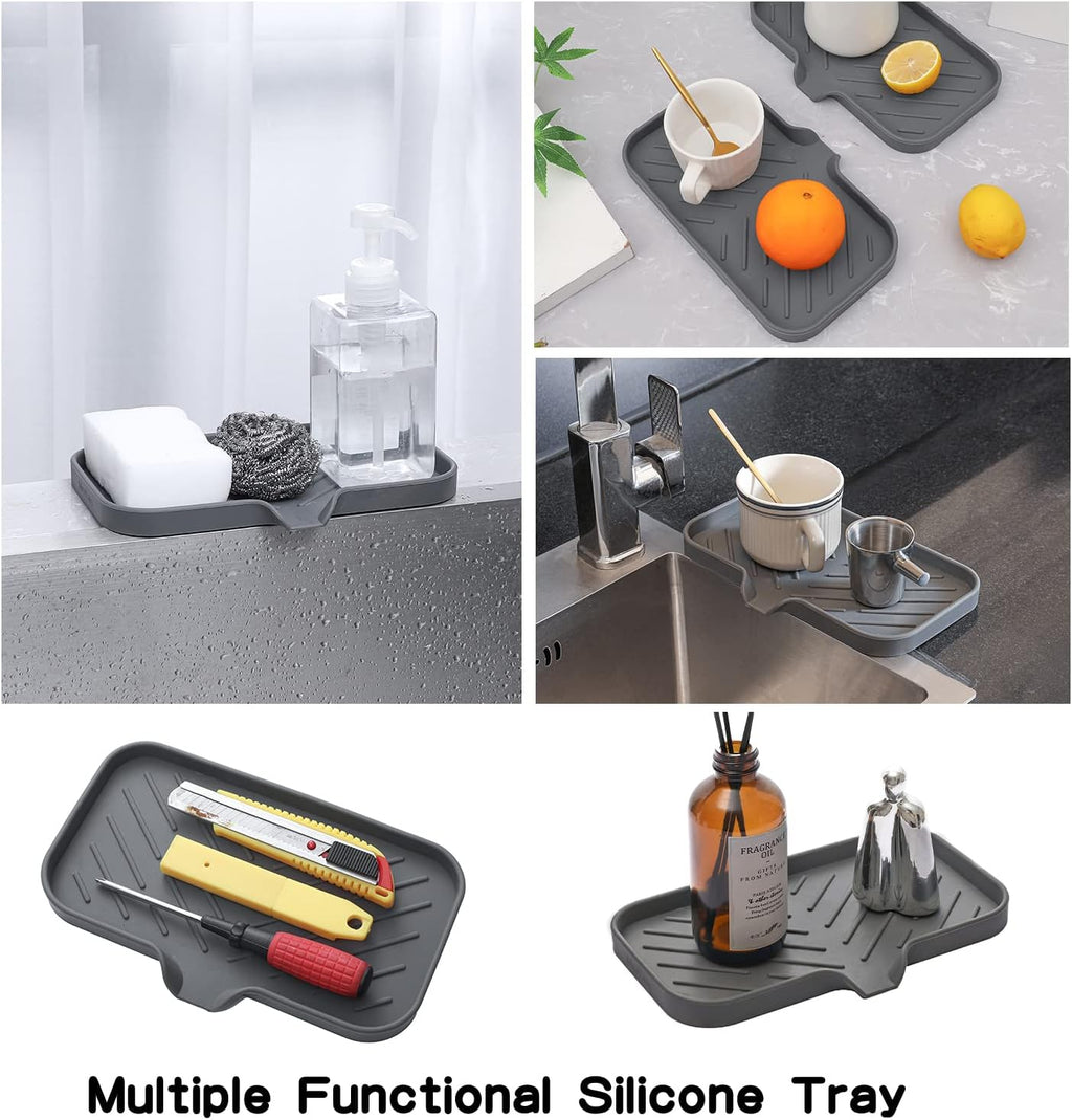 Silicone Bathroom Soap Dishes with Drain Spout-Bathroom and Kitchen Sink Organizer,Sponge