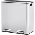 Arlopu 16 GallonStainless Steel Trash Can, 60L Dual Compartment, Metal Kitchen Step Recycle Bin