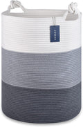 COMSE Laundry Hamper, Extra Large 15.7"x 21.7", Cotton Rope Basket, Portable, White & Light Gray &