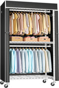 FUTASSI White Clothing Rack with Black Cover, P1C Rolling Closets with Wheels, Metal Garment Rack