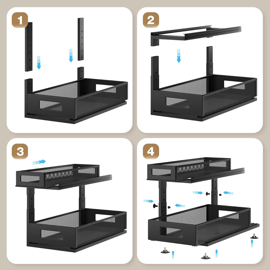 2 Pack 18.5IN-Depth Under Sink Organizer With Next-Gen Ball-Bearing Slides,2-Tier Pull Out Cabinet