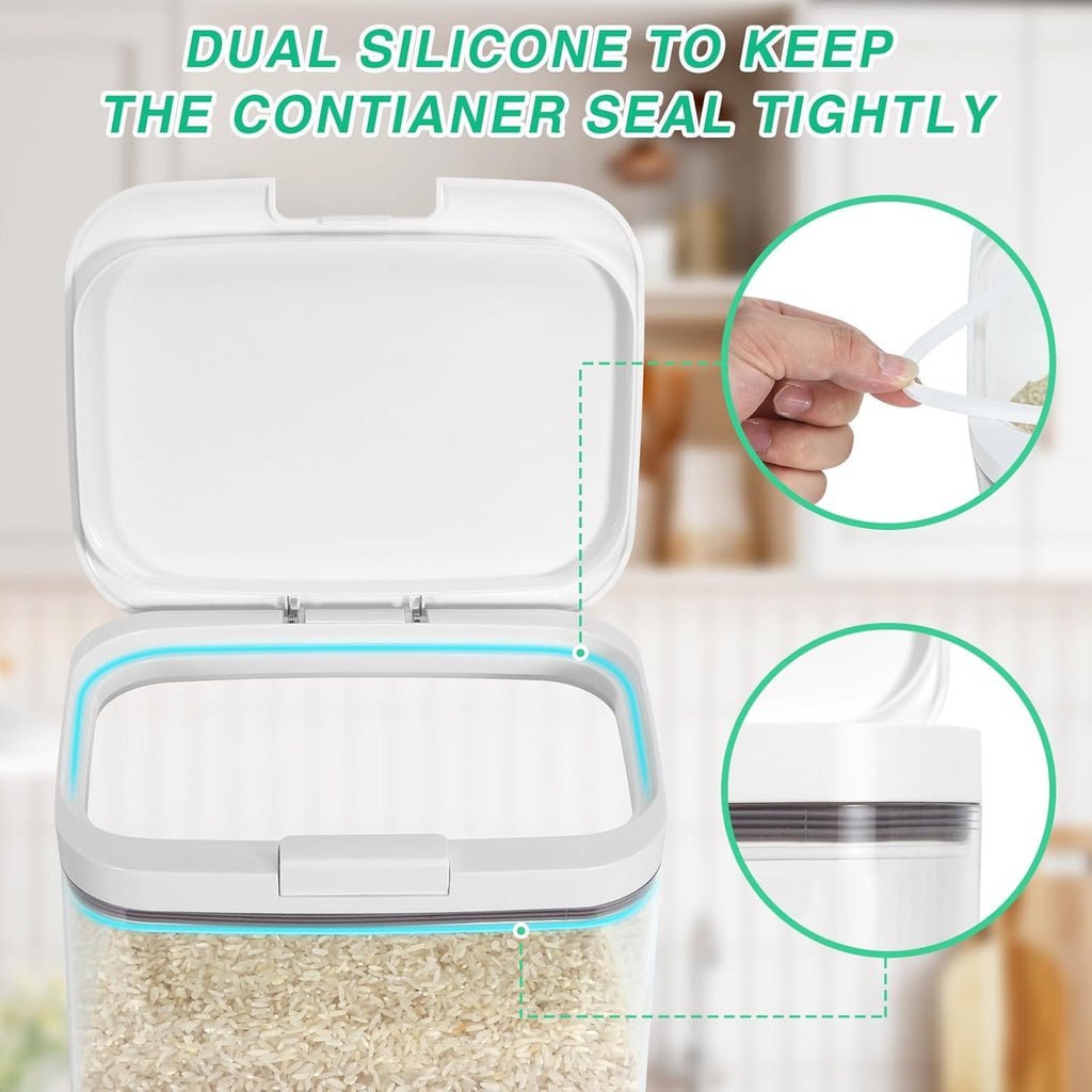 Rice Storage Container - 5.8 Qt | 11 Lbs Crystal-Clear Plastic Food Storage Container Bin with
