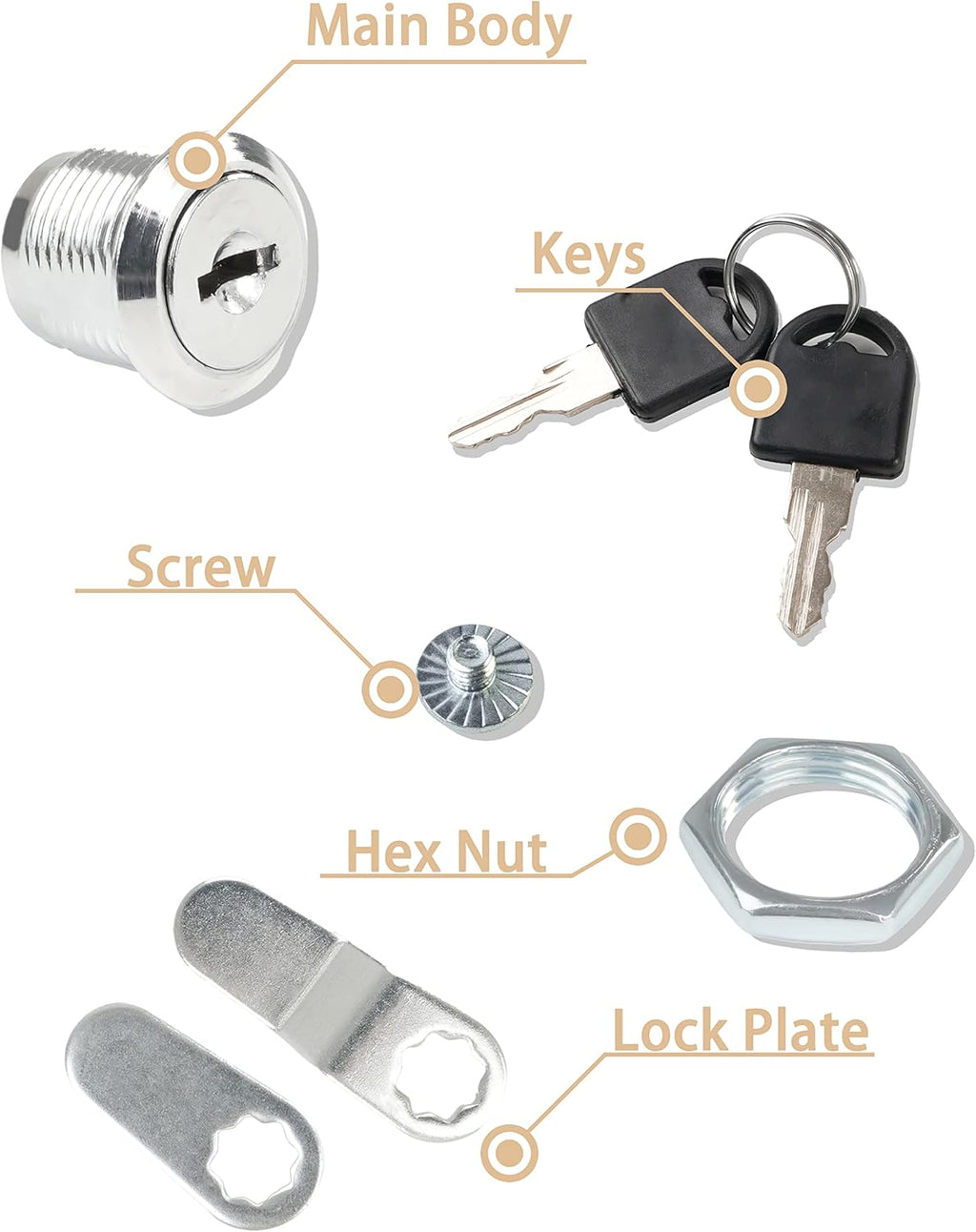 Cabinet Locks, 6 Pcs MoHern Keyed Alike 5/8 Inch (16mm) Rv Storage Lock, Cylinder Locks, Zinc Alloy