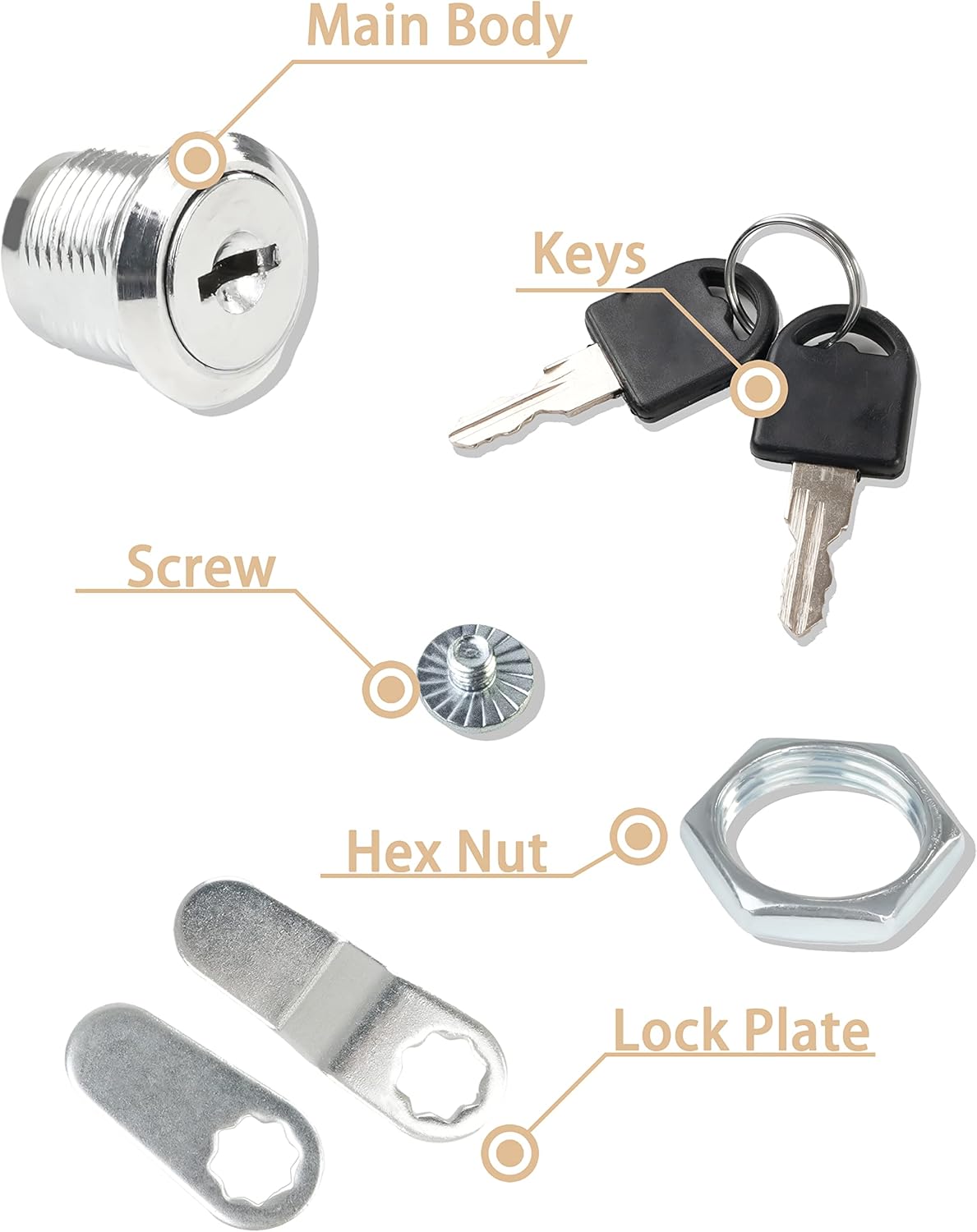 Cabinet Locks, 6 Pcs MoHern Keyed Alike 5/8 Inch (16mm) Rv Storage Lock, Cylinder Locks, Zinc Alloy