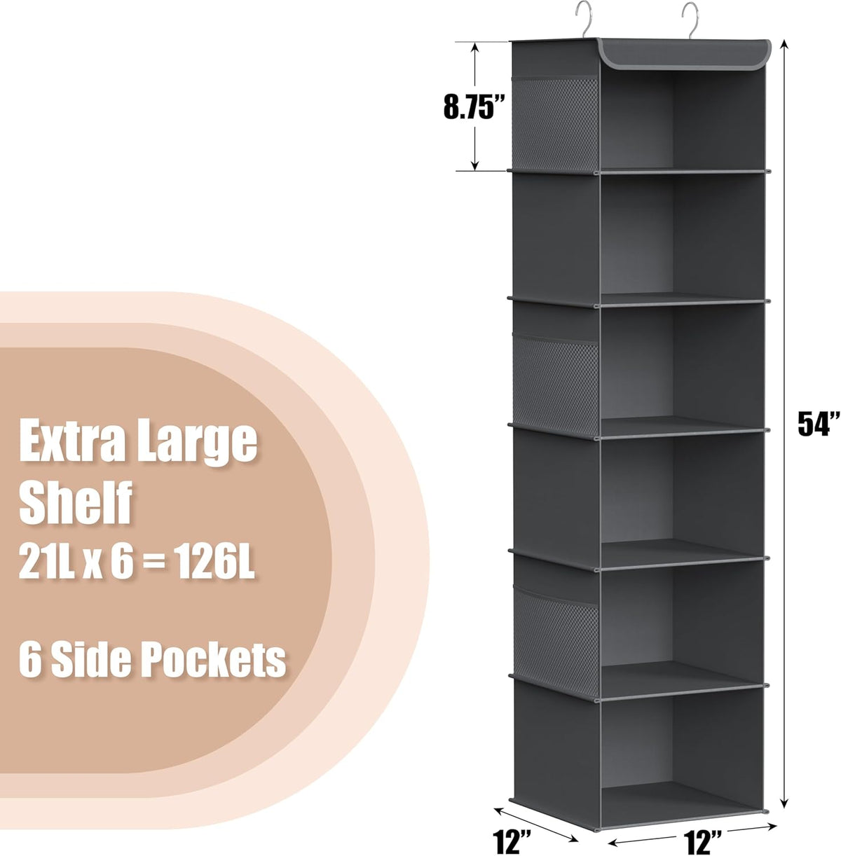 Simple Houseware 6 Shelf Hanging Closet Organizer, Dark Gray