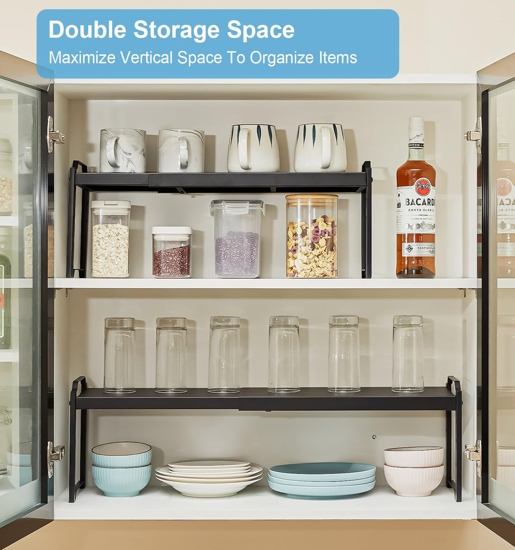 Expandable Cabinet Shelf Organizer, Adjustable kitchen Countertop Storage
