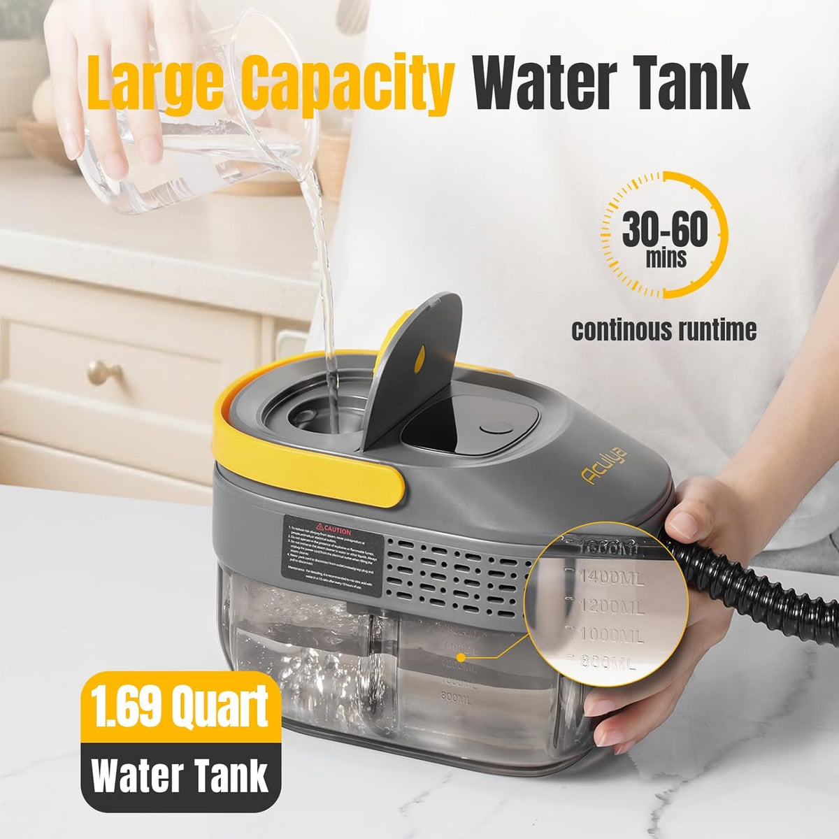 1.69 Quarts Handheld Steam Cleaner for Home Cleaning Portable Steam Cleaner for Car, Carpet