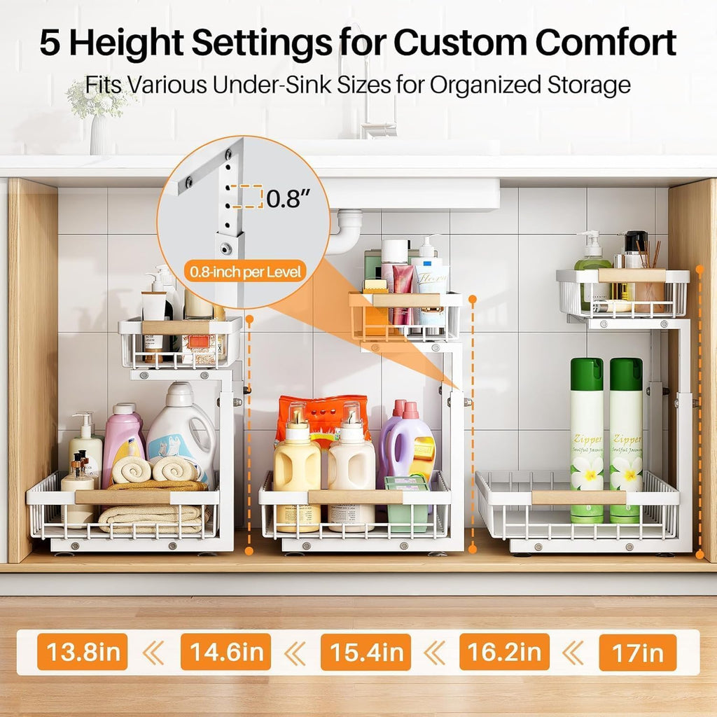 PXRACK Under Sink Organizer,1 Pack,2 Tier Metal Slide out Sink Shelf Pull out Cabinet Organizer
