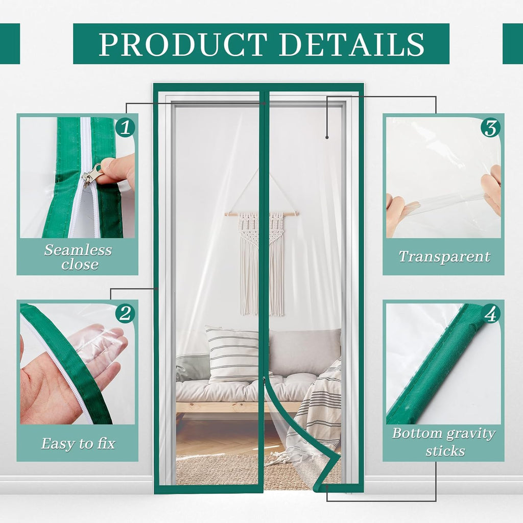 Amylove Zipper 60 x 102 Inch Dust Barrier Kit Construction Door Barrier 5 x 8.5 ft Reusable Plastic