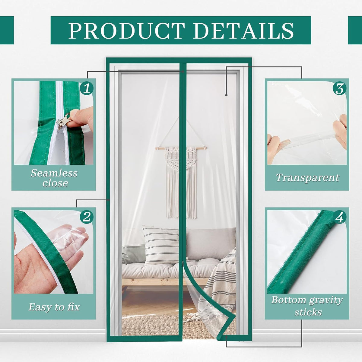 Amylove Zipper 60 x 102 Inch Dust Barrier Kit Construction Door Barrier 5 x 8.5 ft Reusable Plastic