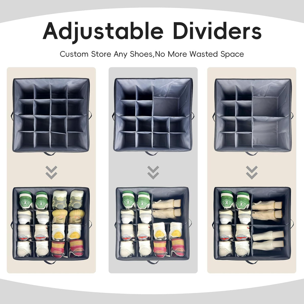 Shoe Organizer Box 2 Pack, Shoe Storage Organizer with Clear Cover, Adjustable Dividers Fits 16-32